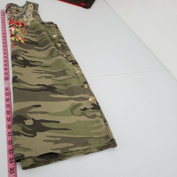 JOHNNY WAS Womens 100% Linen Adeline Dress Size S Side Button Camo Embroidered - Picture 7 of 9